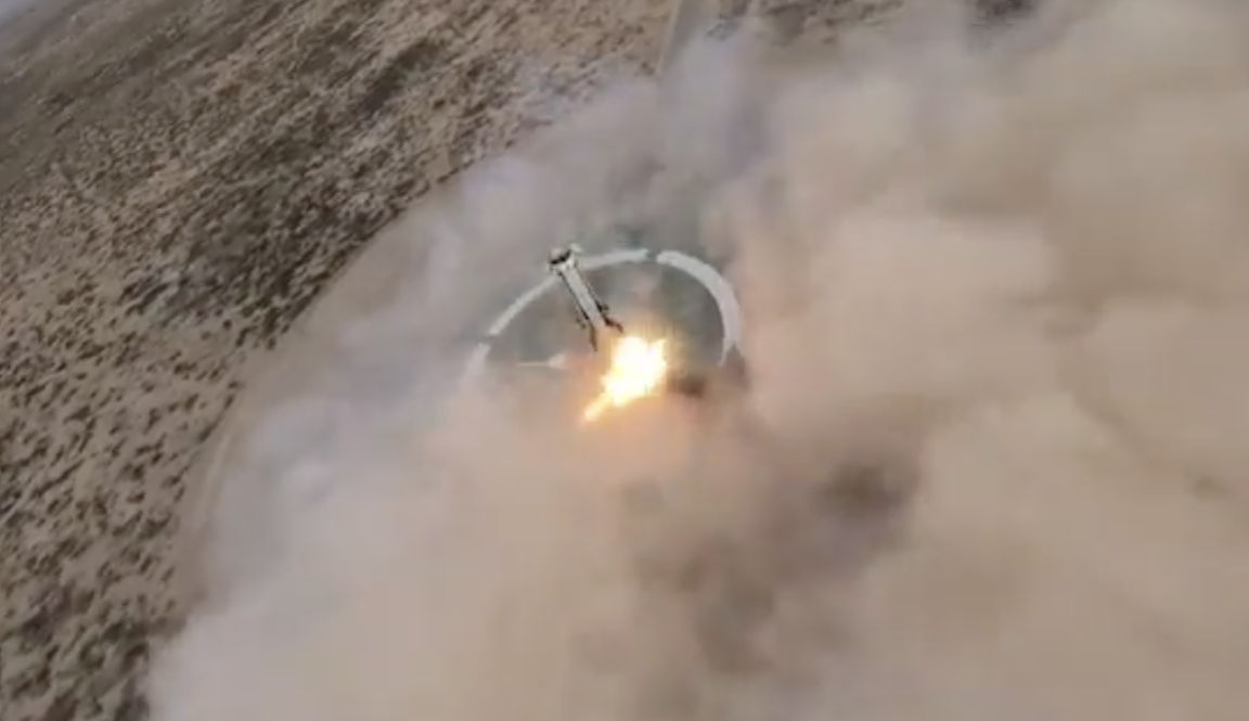 Intense drone footage shows desert landing of Blue Origin rocket